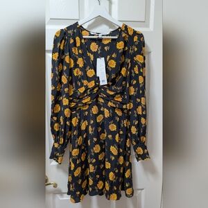 NWT Veronica Beard Marion Silk Mini Dress Black Floral Yellow Size 2